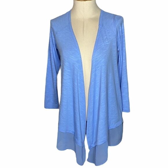 Adrienne Vittadini Blue Open Front Long Waterfall Lightweight Cardigan Small - Picture 1 of 9